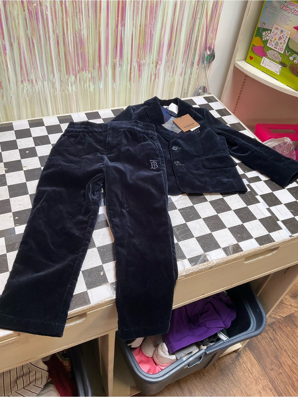 Burberry Kids Navy Velvet Blazer & Pants Set